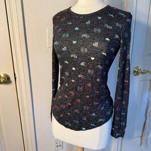 PINK Victoria's Secret Dark Gray Long Sleeve Top with Multicolor Accents